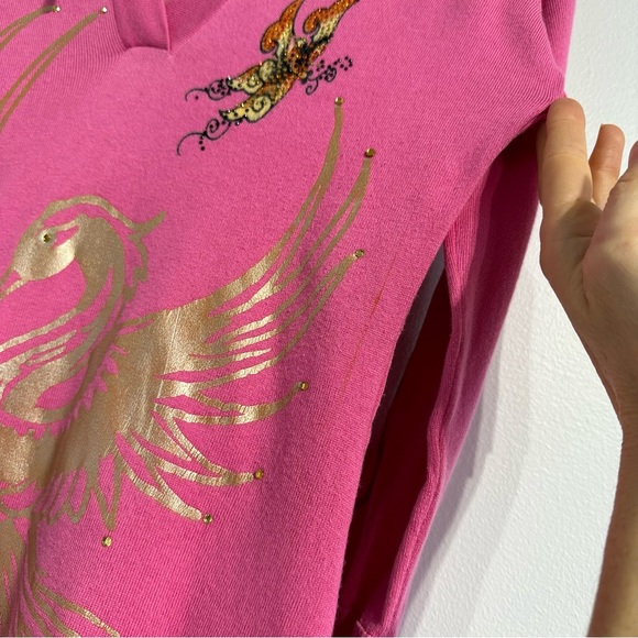 Ed Hardy Hooded tunic top pink tattoo Phoenix jersey knit 3/4 sleeves - Picture 16 of 17